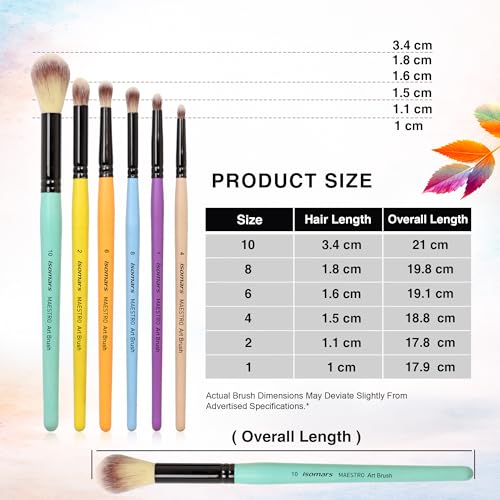 Image of Isomars Maestro Blending Brush Set of 6 - Professional Round Artist Brushes for Soft Blending, Shading and Transitions - Ideal for Watercolor, Acrylic, Gouache, and Ink - Sizes 1, 2, 4, 6, 8, 10