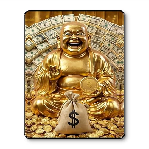 Image of SAF Golden Laughing Buddha Wealth Wall Art | Money Blessing Painting with Sparkle Lamination | Vastu Decor for Home Office Shop Positive Energy and Prosperity (14 Inch x 11 Inch) K-36113