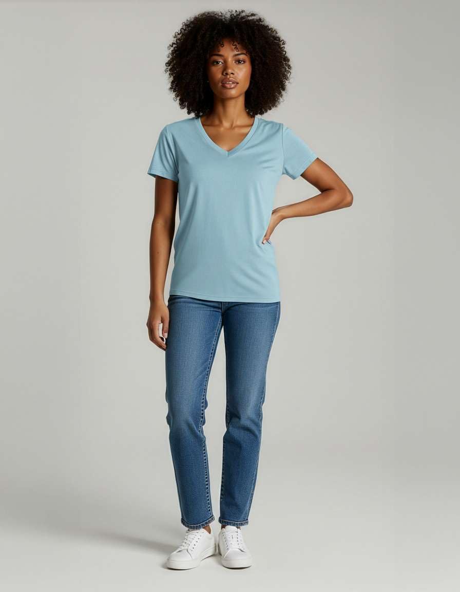 Real Essentials 4 Pack: Women's Classic-Fit Cotton Short-Sleeve V-Neck T-Shirt (Available in Plus Size) - Image 3
