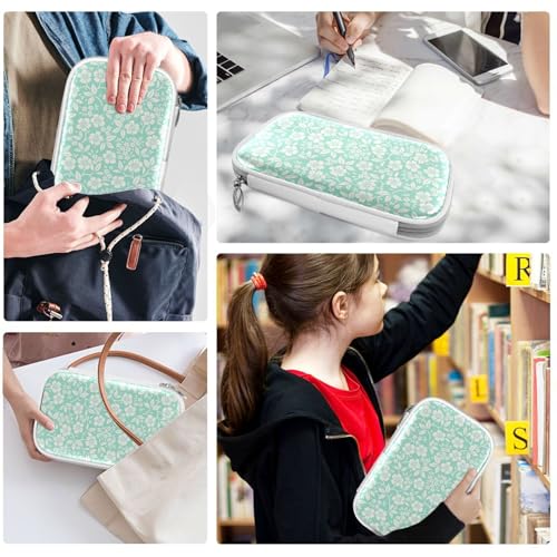 Image of White Flowers Pencil Bag Case Zipper Pencil Holder Organizer Stationary Pen Bag Cosmetic Makeup Bag Pouch Purse for School Office Supplies