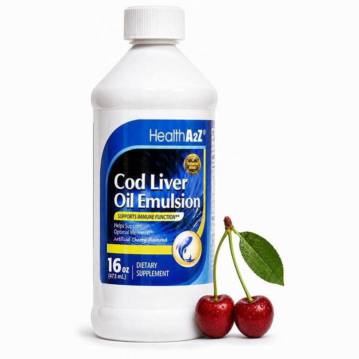 HealthA2Z® Cod Liver Oil with Vitamins A, D, and E, Cherry Flavor, 16oz