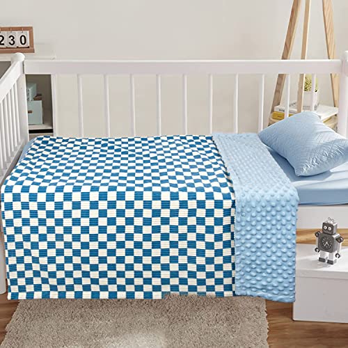 Image of Baby Blanket for Boys Girls 3D Checkerboard Grid Ultra- Soft Cozy Corduroy Toddler Blanket for Kids Stripe Chessboard Plaid Design Receiving Blanket Blue 30 x 40 Inches
