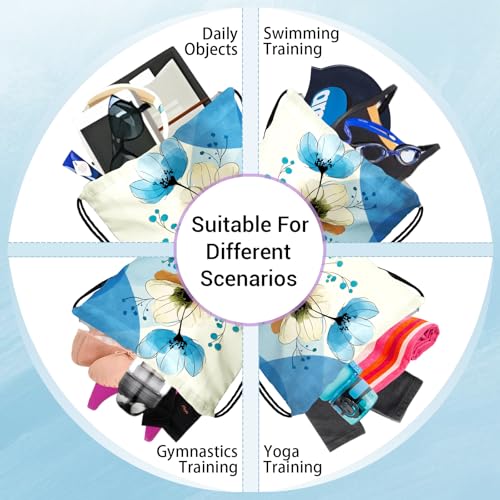 Image of Gymnastics Grip Bag Blue Poppy Flower Gymnastics Pouch Lightweight String Athlete Bag