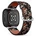 CJBROES Replacement Leather Watch Band, Compatible with Fitbit Versa 3 and Fitbit Sense of Wristband Bracelet Accessory - Embroidery Birds cage Flowers Vintage