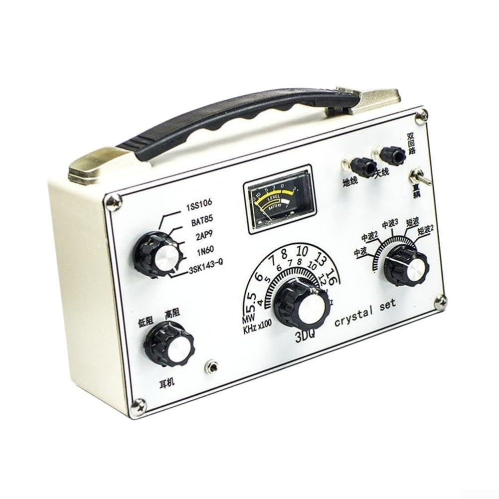 Verstellbares 5-Band für Kristall-Radio-Empfänger für mittlere Kurzwellen-Bänder | Mit 3DQ Diode, hohe / niedrige Impedanz Kopfhörer, Dual-Loop-Tuning, Strommesser, Direktkupplungsschaltung für Radio Hobby