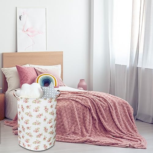 Image of NTAOHAMPER Pink Flower Laundry Hamper, laundry Basket, Nursery Hamper,Waterproof Storage Bin for Bedroom,Clothes Organizer Basket, Room Decor(Pink Flower)