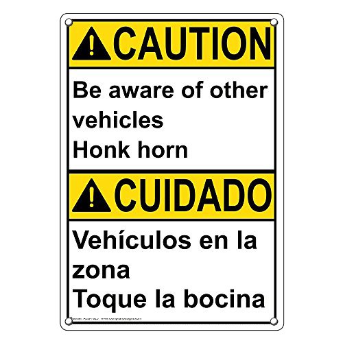 Weatherproof Plastic Vertical ANSI Caution Be Aware Honk Horn Bilingual