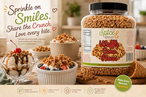 Image of Waffle Cone Pieces 3.75 lbs. | Crunchy Ice Cream & Dessert Topping | Crispy Crumbles for Sundaes, Milkshakes, Cakes, Frozen Yogurt & Baking | Ready to Use | Bulk Resealable Container | Dasher's Spice & Beans