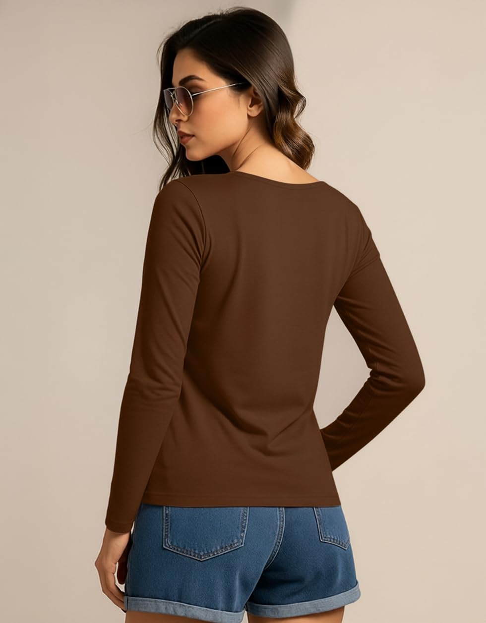 JUNEBERRY® T-shirt a maniche lunghe in puro cotone a tinta unita per donne e ragazze (taglie: dalla S alla 2XL)