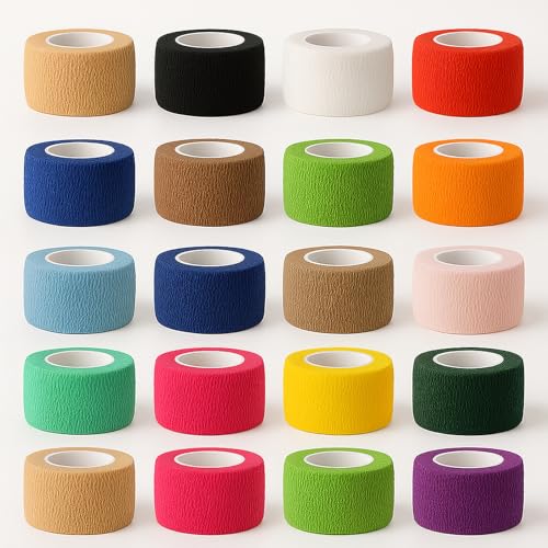Kievano 20 Rollos Venda Elástica Autoadhesiva 2,5cm x 4,5m Multicolor – Venda Cohesiva Sin Látex para Tape Crossfit, Deportes, Primeros Auxilios, Mascotas, Entrenamiento y Cuidado Médico