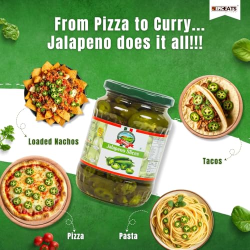 Image of CANEEN Green Jalapeno Slices (Ideal for Nachos, Pizzas, Salads and Sandwiches, Tacos and Burritos,Burgers,Nachos,Dip,Salsas and Sauces,Garnish, (Pack of 2)