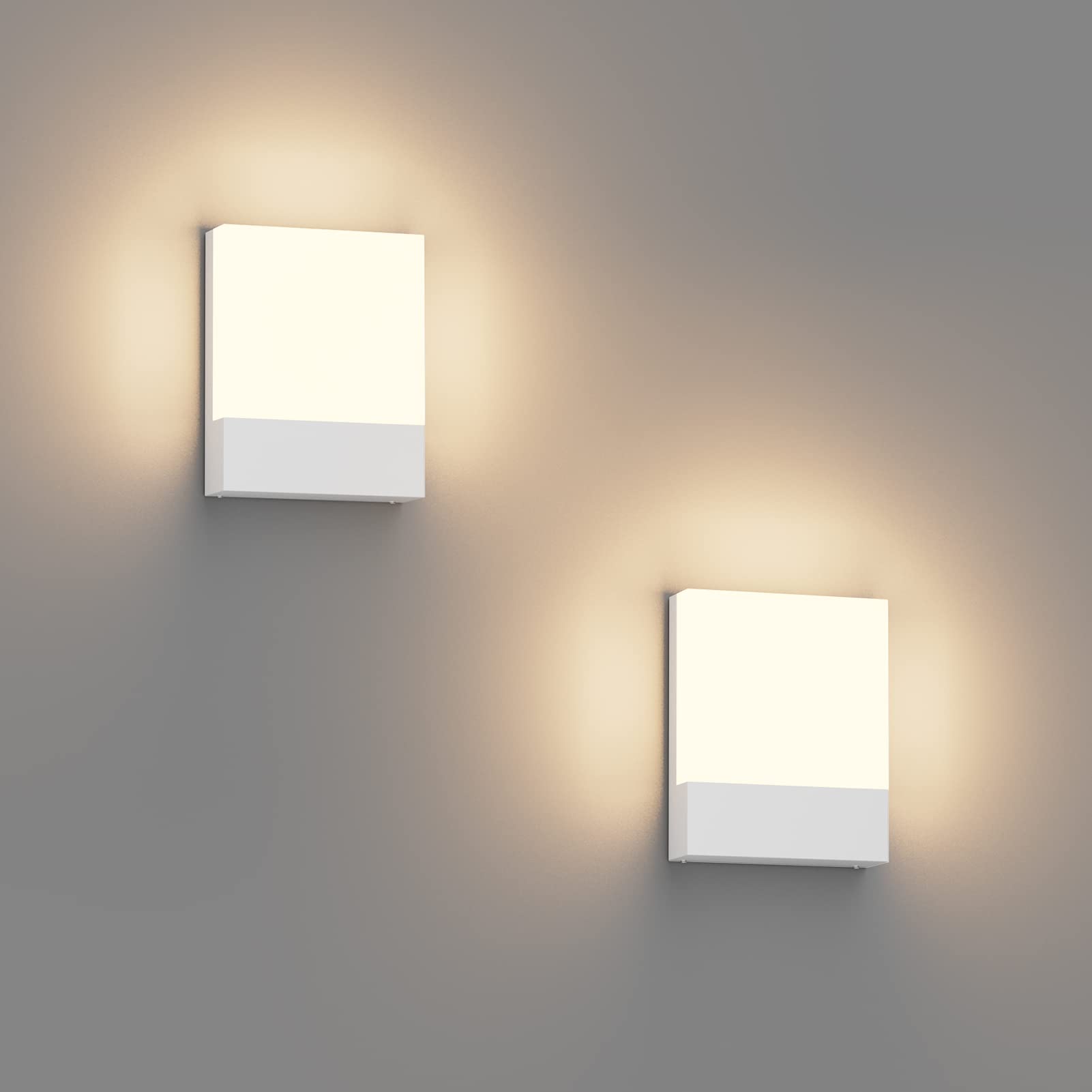Klighten 2 Stück 24W LED Außenwandleuchte IP65, Weiß Wandleuchte 3000K | 1500LM lampe aussenbereich LED, Aluminium wandlampe aussen/Innen, aussenlampe wand flach, außenlampe für Terrasse Garten