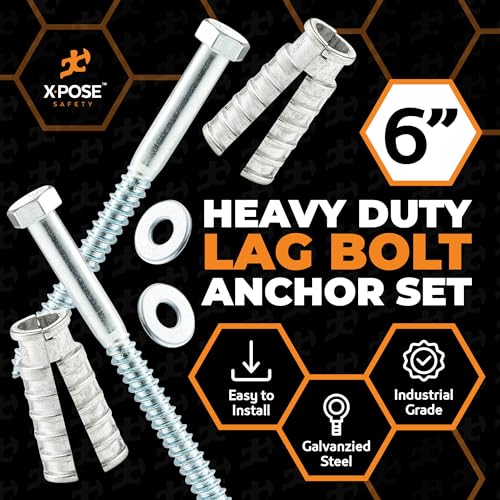 Image of Xpose Safety Parking Stoppers Concrete Anchors, 1 /2 inch x 6 inch Lag Bolts, 10 Pack