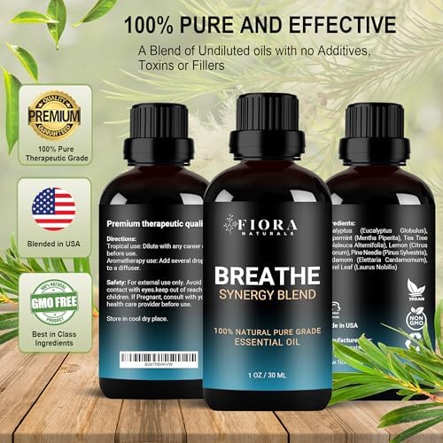 Image of Breathe Essential Oil for Diffuser - Invigorating and Refreshing Breathe Essential Oil Blend for Aromatherapy (1 Fl Oz)