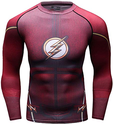 Red Plume Men's Compression Sports Shirt Cool Lightning/Flash Running Long Sleeve Tee (M, Red)