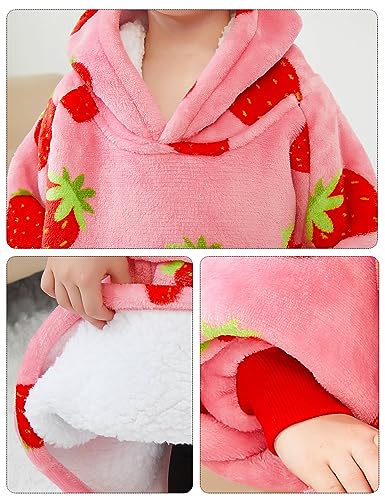 Image of KFUBUO Wearable Blanket Hoodie for Kids With Pocket Toddlers 2-6 Year Old | Strawberry, Sherpa, Heavy Material, Oversized Sweatshirt Blanket, Kids Blanket, Girl Boy Gifts, Cozy Gifts for Kids