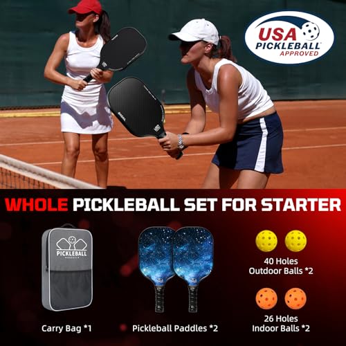 Image of BAGAIL Pickleball Paddles, USAPA Approved Fiberglass Surface Pickleball Set, Lightweight Pickle Ball Rackets with 4 Balls, 1 Bag, Designed in California for Traction and Stability