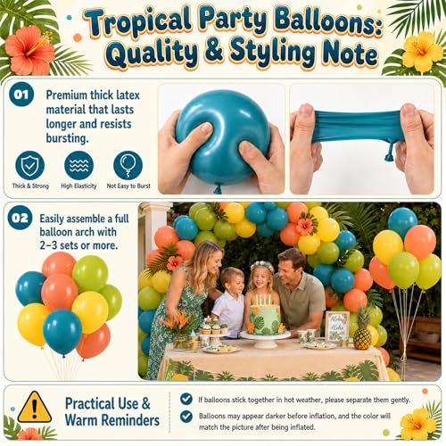 Image of Blue Green Orange Balloons, 60 Pcs 12 Inch Teal Blue Retro Orange Fruit Green Mustard Yellow Peacock Dino Latex Balloons for Cartoon Dinosaur Theme Boy Birthday Baby Shower Party Decoration Supplies