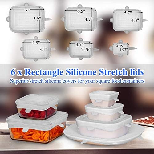 13 pcs Silicone Stretch Lids, 6 Rectangular & 7 Round (Big Size, Exclusive 12'' XL),Reuseable Durable Bowl Covers Food Saver Fit Various Shapes Sizes,Safe in Dishwasher, Microwave and Freezer
