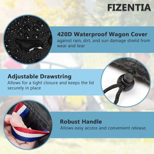 Fizentia Wagon Cover compatible with Jeep Wrangler Deluxe 4 seater,Waterproof 420D Stroller Wagon Cover for Keenz Wagon Stroller,with Handle Adjustable Drawstring (Cover Only) -29.6"L x 29.6"W x 43"H