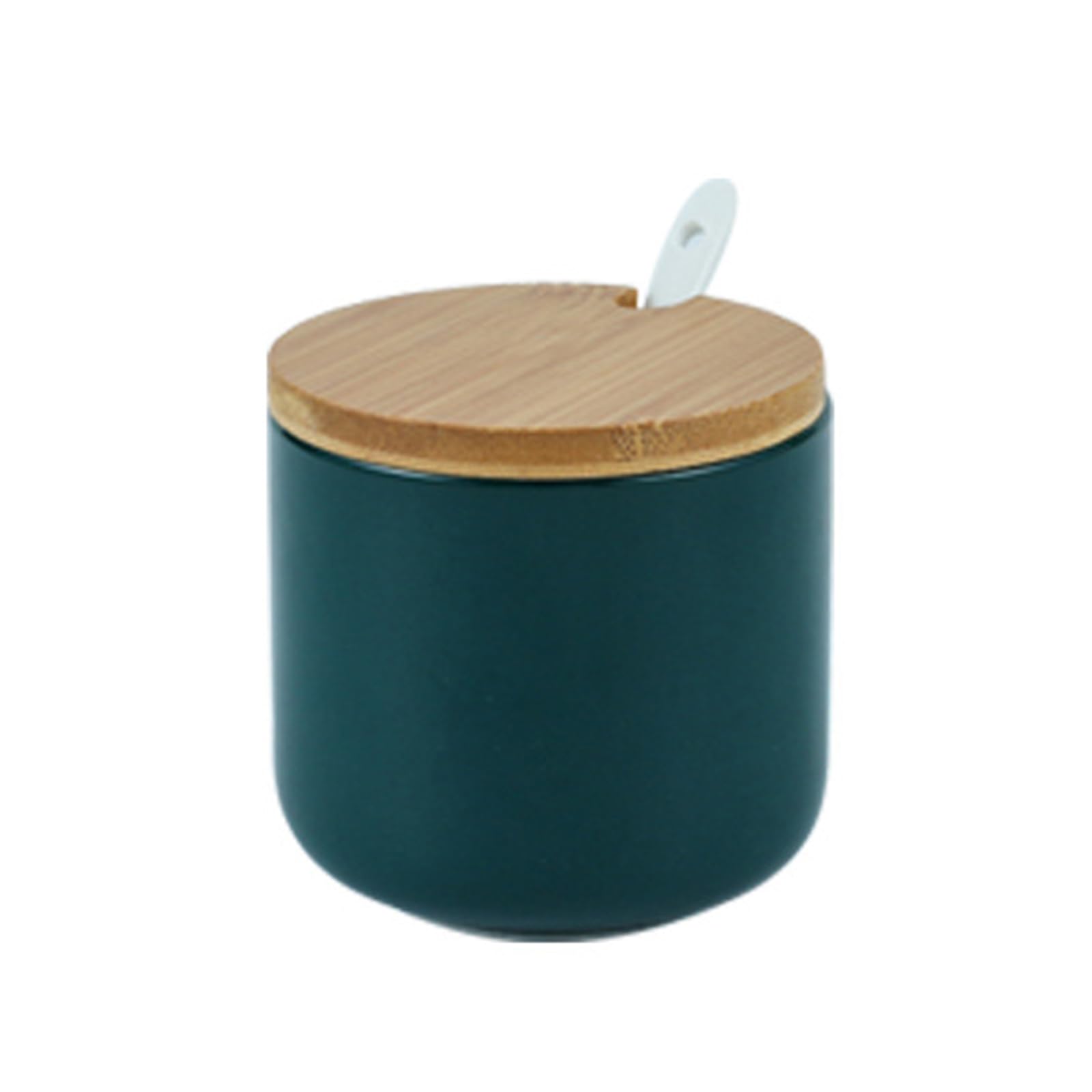 Jarsense Ceramic Sugar Bowl, 250ml Sugar Pot with Wooden Lid and Spoon, Spice Jar for Salt, Sugar, Coffee, Tea, Seasoning Box for Home Kitchen Coffee Bar - Green