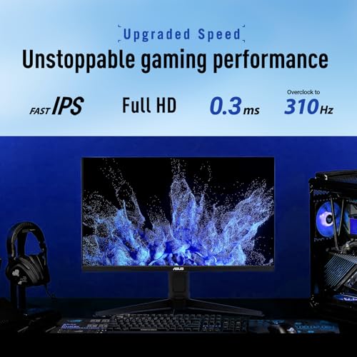 Image of ASUS TUF 24 inch Gaming Monitor,1080P IPS Panel, 240Hz, 0.3ms, 99% sRGB, FreeSync Premium & G-SYNC Compatible, ELMB SYNC, Gaming AI, DisplayPort, HDMI, Eye Care, Height|Tilt|Swivel|Pivot, Adjustable Stand