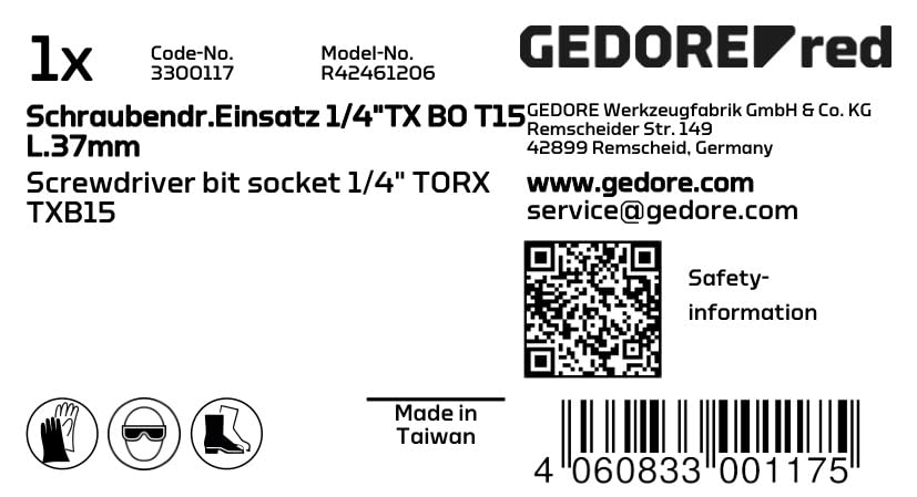 GEDORE Red Screwdriver Bit 1/4 Inch for Internal TX Screws with Pin T15, 1/4 Zoll - Image 2