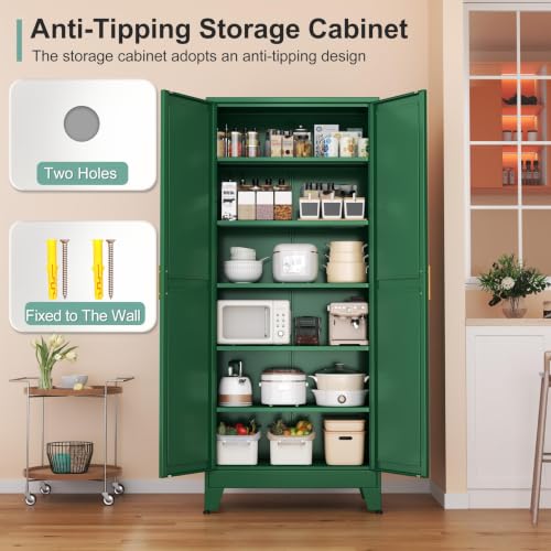 Image of winiowa Metal Pantry Cabinet with 2 Doors and 5 Adjustable Shelves