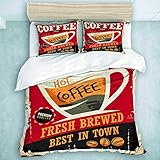 CIKYOWAY Bettbezug-Set, Kaffee-Retro-Blechschild auf rotem Café-Bar...