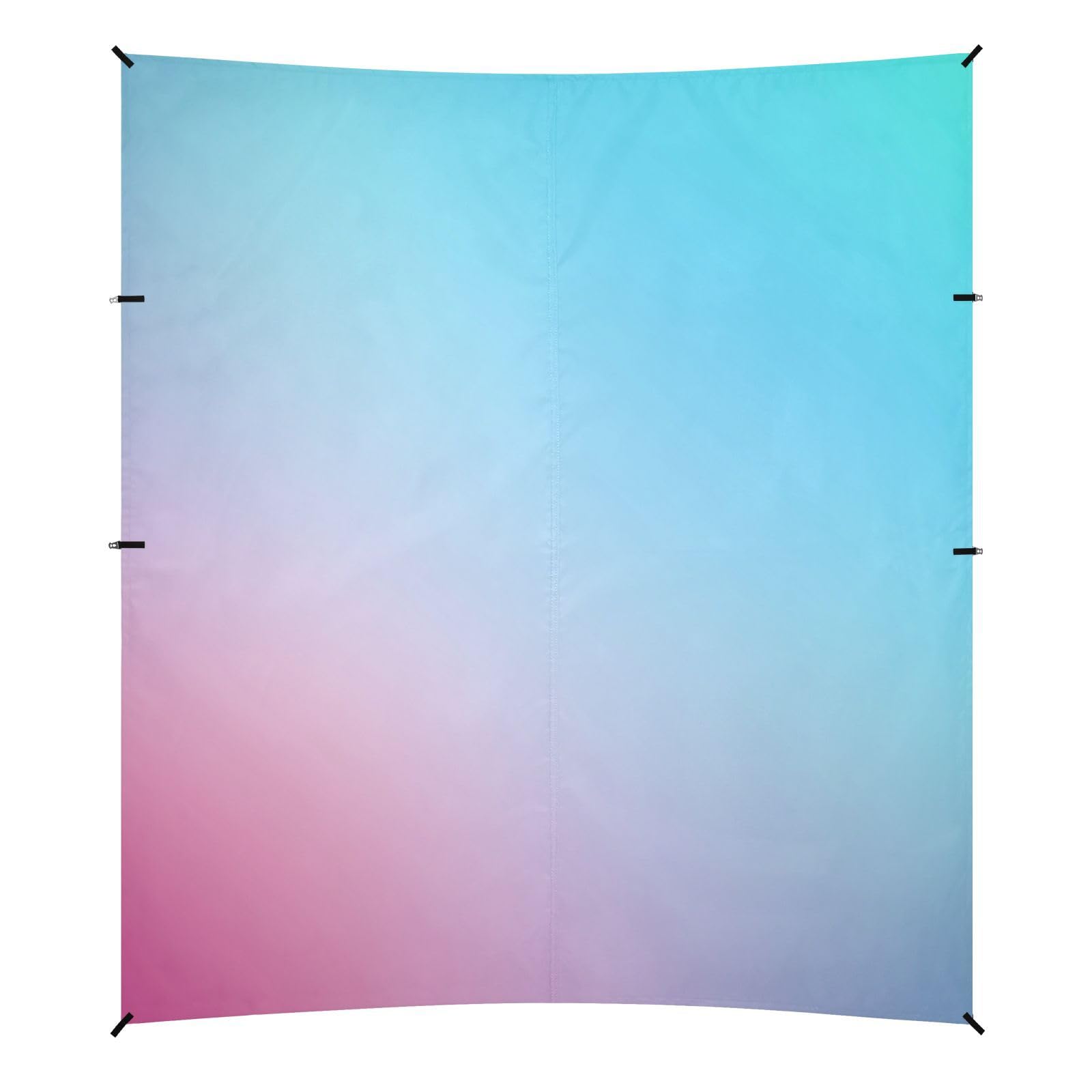 Teal Gradient Blue Pink Colored Blurred Beach Cabana UPF50+ Waterproof Sun Shade with Sand Shovel, Sandbags for Family Trips, Picnics & Camping