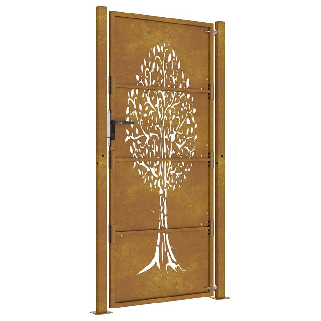 Puerta de jardín 100x175 cm de acero corten con diseño de árbol