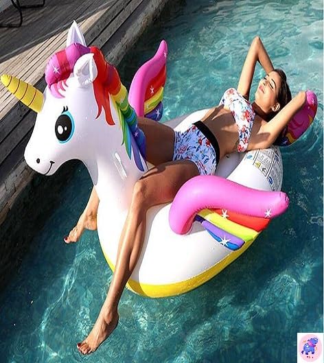 Image of Ride-On Air Inflatable Swimming Float| Children Safety Rider Tube Ring For Water Fun |Floater Raft Lounger Pool Mattress for Kids & Adults With Handles| Summer Adventure (Age 3+) (Unicorn)