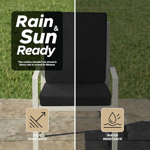 Image of Outdoor Chair Cushions, Water-Resistant & Fade-Resistant, Patio Furniture Lawn Dining Chair Seat Replacement with Mid Back, Ties Zipper, Removable Cover, 18 x 16.5 Inch, Set of 2, Black