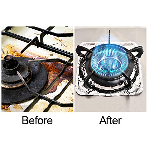 200 Pack Aluminum Foil Square Stove Burner Covers, Disposable Gas Stove Burner Liners, Stove Bib Liners, Heat Resistant Gas Range Cover Keep Stove Clean,8.5\"