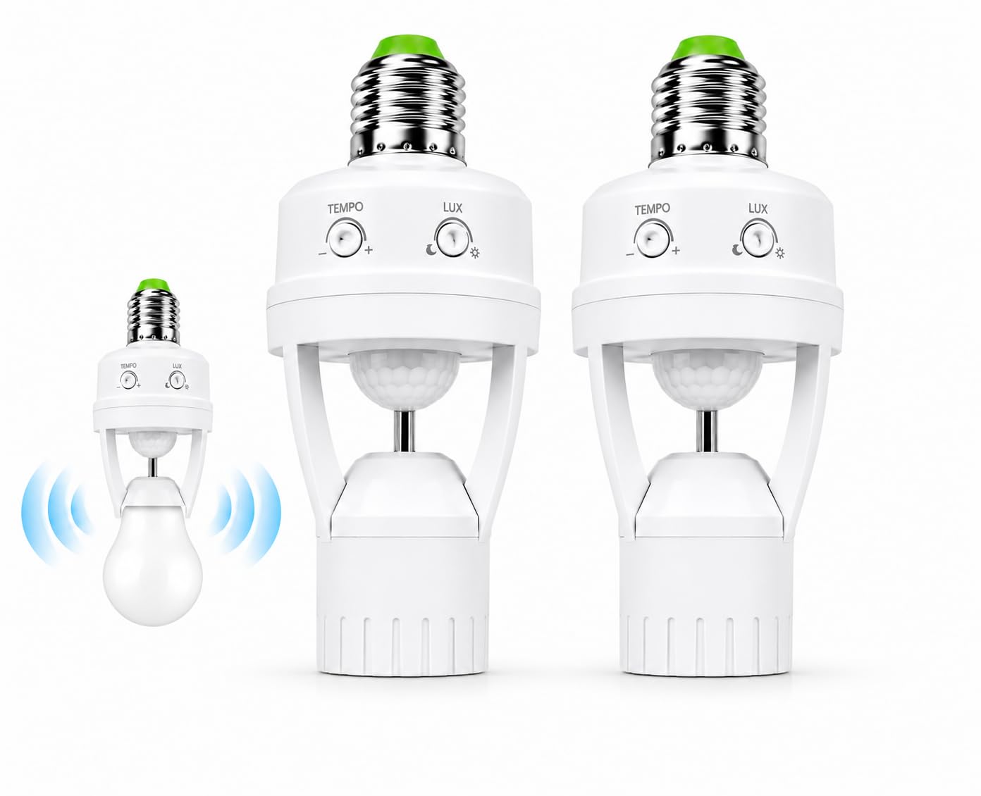 Kit 2 Soquete com Sensor de Presença E27 Bivolt 110V/220V, Detector de Movimento 360°
