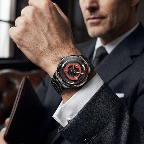 Image of GOLDENIZE FASHION Branded Men's Sport Quartz Watch Arrow Wheel Dial 360 Rotating Casual Fashion Stainless Steel Alloy Mens & Boy's Luxury Metal Gift Creative Watch