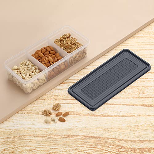 Image of MAGIC SPOON Multipurpose 3 Section Storage Container | Spice Box, Pickle Jar, Fridge Organizer, Dry Fruit, Vegetable & Kitchen Storage Container- Combo Pack (2000ml X 2) (GREY-NAVY)