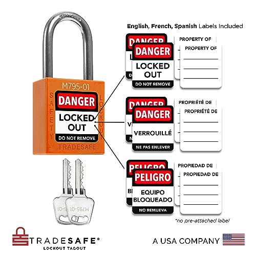 Image of TRADESAFE Lockout Tagout Locks Set with Master Keys - 10 Orange Loto Locks Keyed Different, OSHA Compliant Lock Out Tag Out Padlocks for Lockout Tagout Kit, 2 Keys Per Lock
