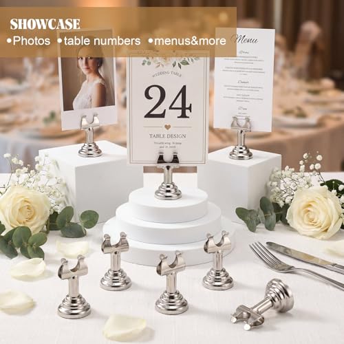 Image of Silver 24 Pcs Metal Table Number Holders 1.8 Inch Mini Wedding Place Card Holders Bulk Harp Clip Table Sign Stands Card Holder for Memo Notes Menu Wedding Restaurant Birthday Decor