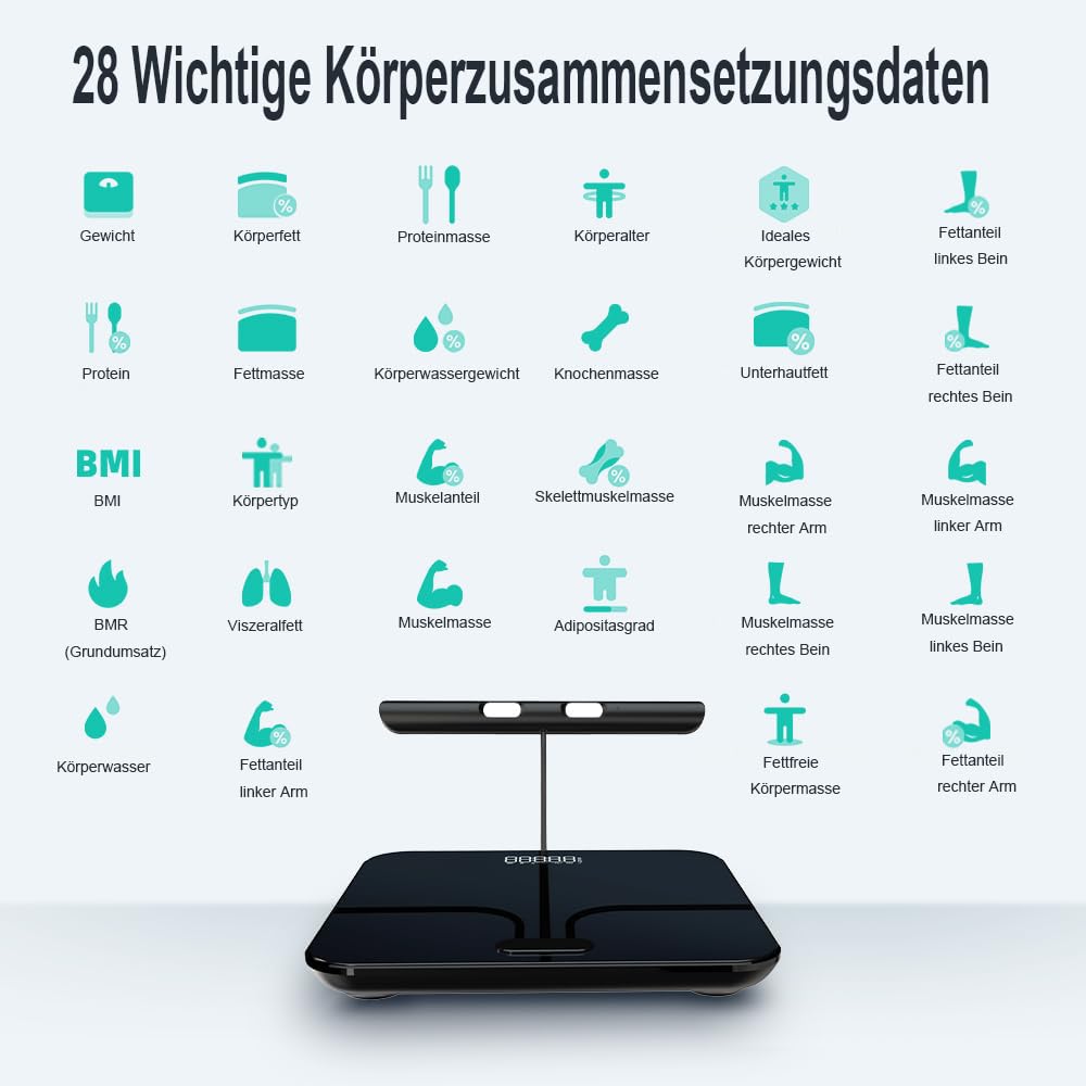 health the body pod smart scale Körperzusammensetzungswaage 8 Elektroden – Intelligente APP-Fitnesswaage, Dualfrequenz, Präzise elektronische Waage