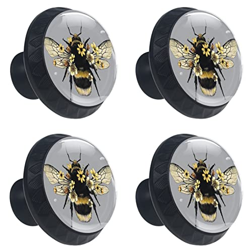 Eslifey 4 Pack Cabinet Knobs Cute Fluffy Bumblebee Round Drawer Dresser Handles Pull with Screws for Cupboard Wardrobe Furniture Home Kitchen Office - Image 2