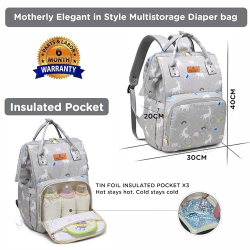 Image of Motherly Patented Diaper Bag Backpack for Moms | Waterproof Baby Travel & Maternity Bag | Spacious Nappy Bag with Insulated Bottle Pockets & Warranty (Elegant Series)