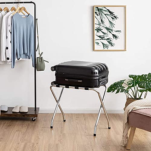 Bettary Chrome Luggage Rack For Guest Room, Folding Metal Bag Suitcase Holder With Nylon Straps, Luggage Stand Ideal For Home Bedroom Guest Room Hotel, No Assembly Required (1) #TOP1