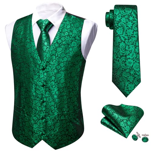 Image of Barry.Wang Men's Suit Vest Formal /Leisure Paisley Jacquard Silk Tie Pocket Square Waistcoat Set Wedding 5PCS