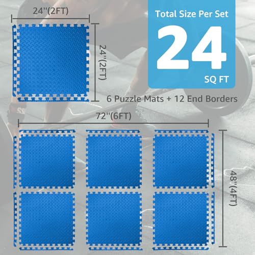 Image of Art3d 24 Sq.Ft Eva Puzzle Exercise Mats, 1 /2 inch Thick Foam Interlocking Tiles for Gyms, Flooring, Workout, Gym Equipments, Pack of 6, Blue