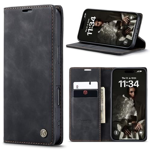 Phernykas Funda para iPhone 17 Libro Case, Cierre Magnético Función Soporte Bloqueo RFID Proteccion Flip Wallet Carcasa Móvil para iPhone 17 Funda, Negro