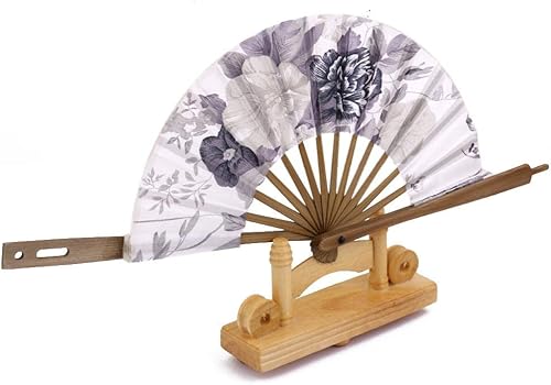 Miniatura 8 de Abanico japonés Art Deco redondo de tela de seda de bambú ventilador plegable mano para mujeres boda fiesta decoración del hogar blanco