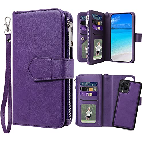 Coque Galaxy A12 5G violette et étui détachable 2 en 1 en cuir PU avec porte-carte