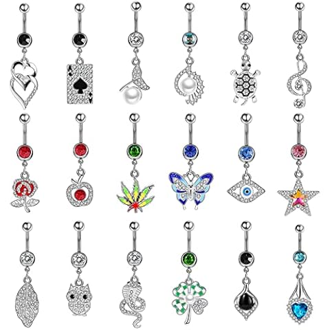 ILGANT 18Pcs Belly Button Ring 14G Dangling Dangle Belly Button Rings Navel Rings Piercing Jewelry for Women Cover