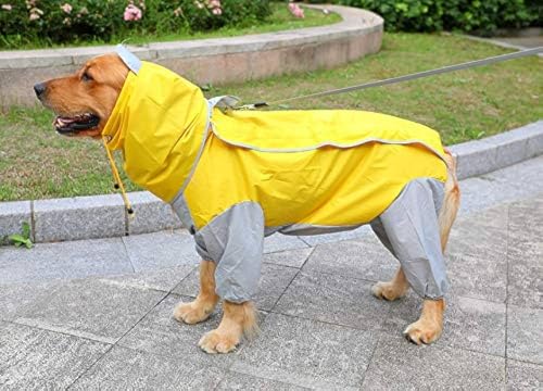 Image of Bhumi Enterprises Polyester Dog Raincoats Rain Snow Coats Waterproof Clothing 4 Four Legs Raincoat Full-Cover Dogs Hooded Poncho (12), Yellow, 1 Count